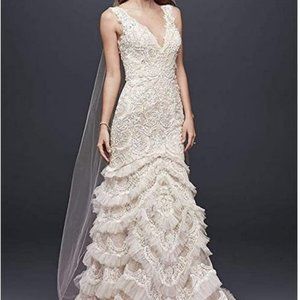 Galina BEADED LACE WEDDING DRESS WITH PLUNGING NECKLINE